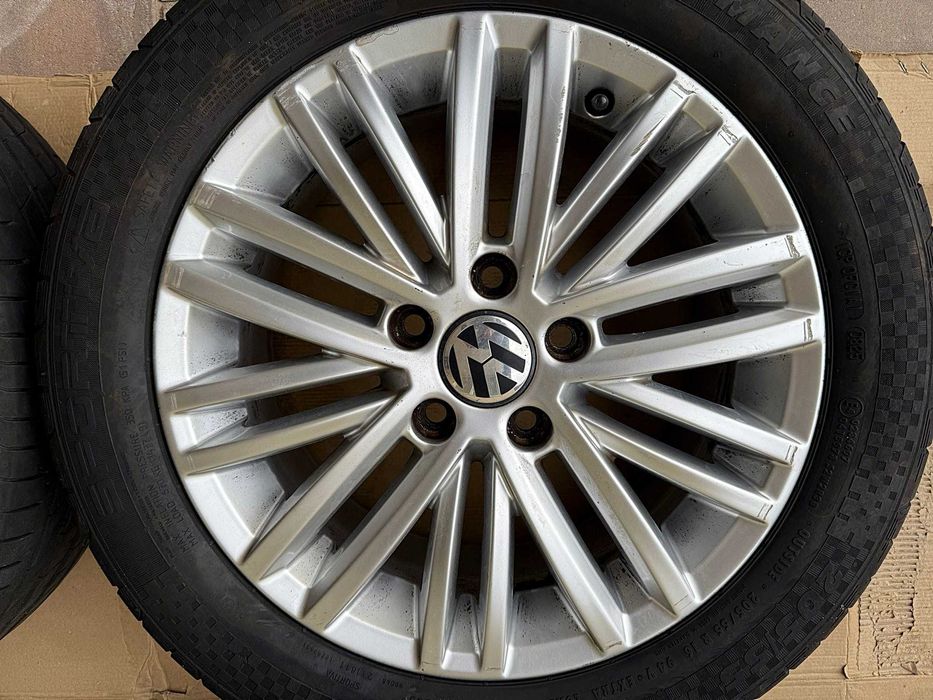 Set 4 roti complete: Jante 5x112 VW originale 16 " + 205 55 16 VARA 2025 Golf 5/6/7 Passat Touran Audi Skoda Seat