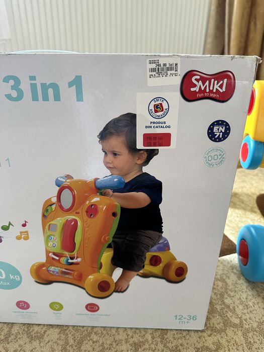 Smiki, Baby Walker, antemergator, jucarie interactiva de impins, 3 in1