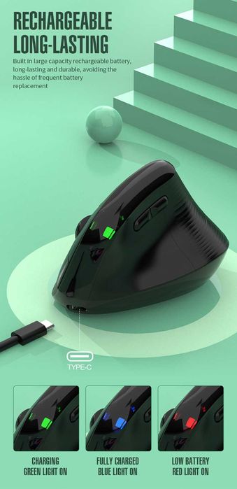 Mouse wireless vertical, cu sau fara fir 2.4GHz + BT 5.0,