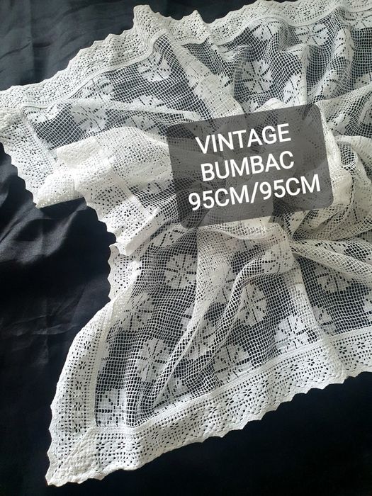 Față de masă vintage croșetată manual 95x95 cm bumbac albă perdea handmade