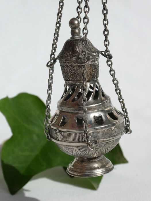 Cădelniță Miniaturală Din Metal Argintiu Epoca Napoleon III
