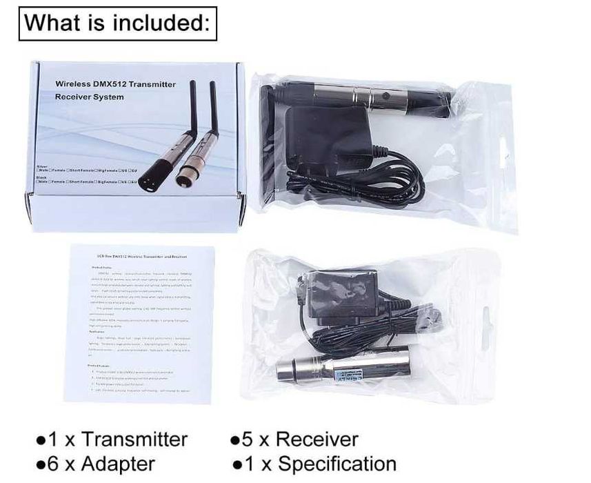 DMX wireless 512 Chinly 1 transmiter 5 recivere Controller pe baterie