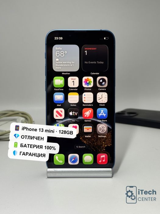 iPhone 13 mini, 128GB, Blue, 100% батерия, ОТЛИЧЕН, ГАРАНЦИЯ!
