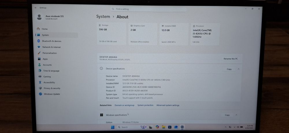 Asus VivoBook | I5 8265U | 12GB RAM | 596 GB SSD | MX 250