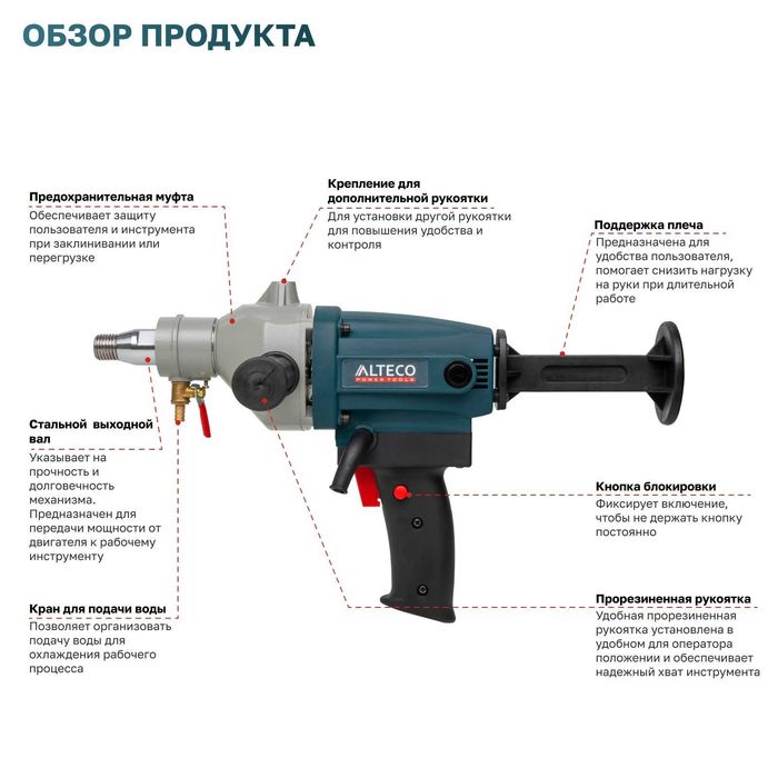Дрель алмазного бурения ALTECO DD 1409. 1 год гарантии