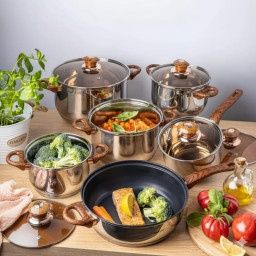 Комплект съдове за готвене от 12 части – Неръждаема стомана, равномерн