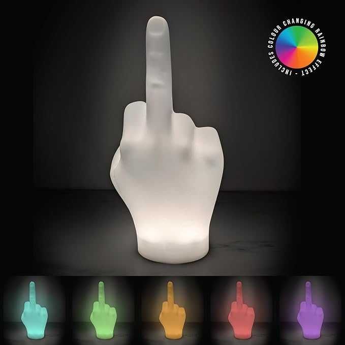 Lampă LED Gift Republic F* You Degetul Mijlociu - din Silicon – Lampă Decorativă Touch pentru Birou și Noptieră, Cadou Original Amuzant Prieteni