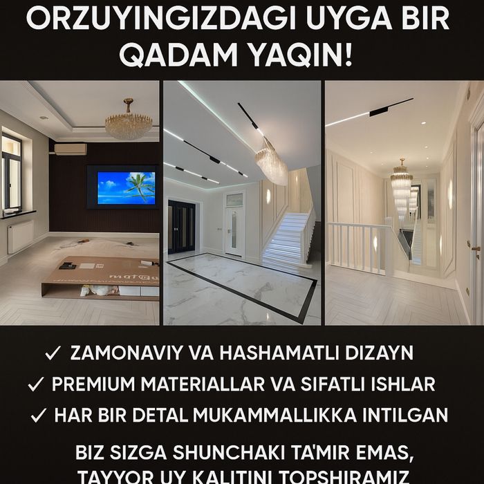 Bekobod va Toshkentda uylarni 0 dan remont qilamiz: