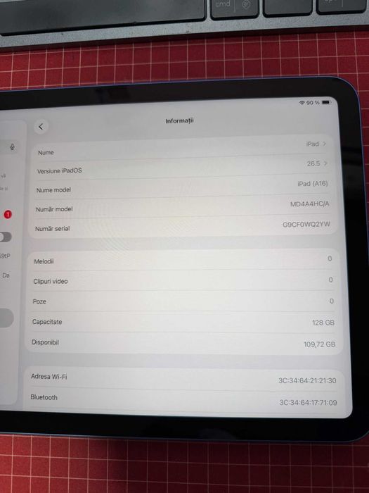iPad A16 Blue / 128 GB / Bat.100% / 40 Cicluri / Garantie * Krom Amanet Margeanului *