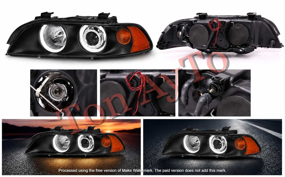Тунинг Фарове Angel Eyes за BMW E39 1997–2003 Черни Рефлекторни Комплект С Включени Крушки