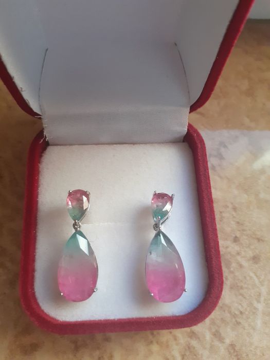 Cercei placati cu aur alb 18 k