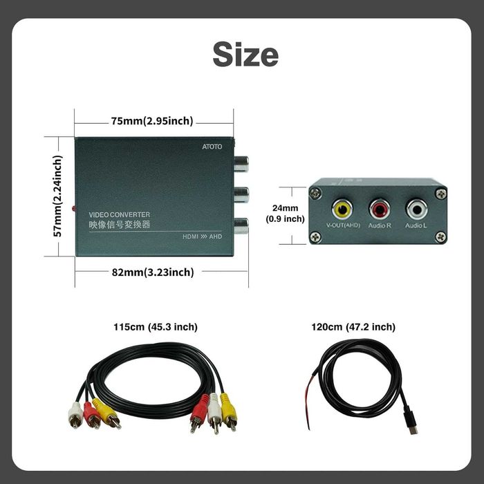 Adaptor Convertor ATOTO AC-HAV50 HDMI la AHD pentru Navigatii Auto A6 F7 S8 Chromecast Fire Stick Consola Jocuri Video Output 720p 5V-16V Universal