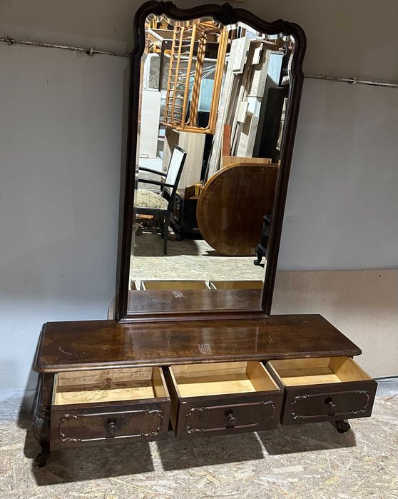 Comoda cu Oglinda Vintage Stil NeoBaroc; Toaleta din Lemn masiv