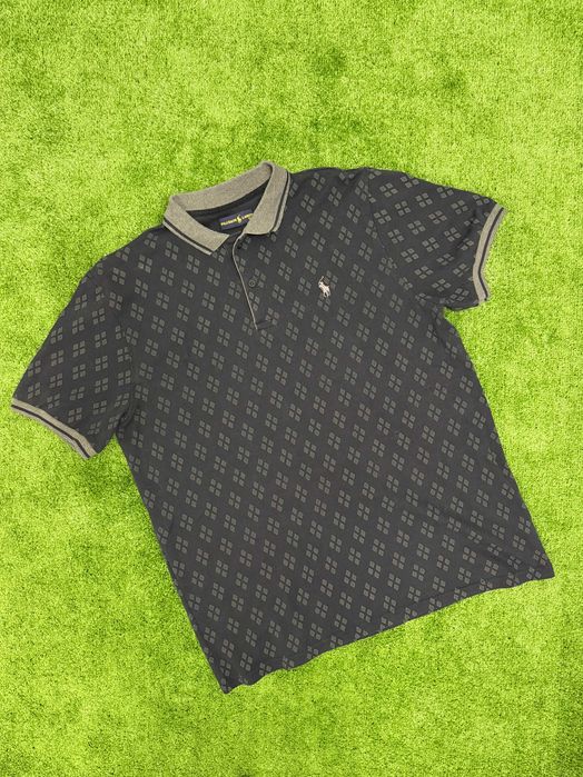 Ralph Lauren | Casual Luxury | Мъжка тениска с яка | Размер: 3XL | Черно и сиво | Като нова