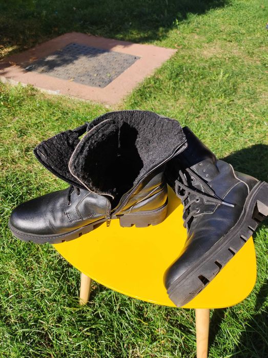 Ghete biker din piele cu blana -38