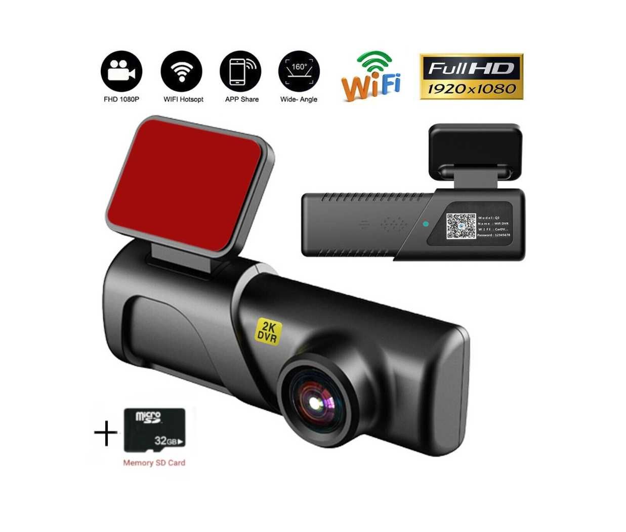 WiFi Видеорегистратор за Кола 1080P HD и 160° Широкоъгълен Обектив гр ...