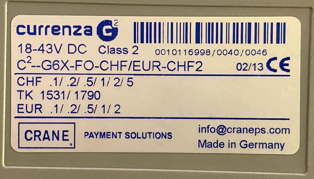 Монетни устройства NRI CURRENZA C2 GREEN – CHF / EUR - сурови