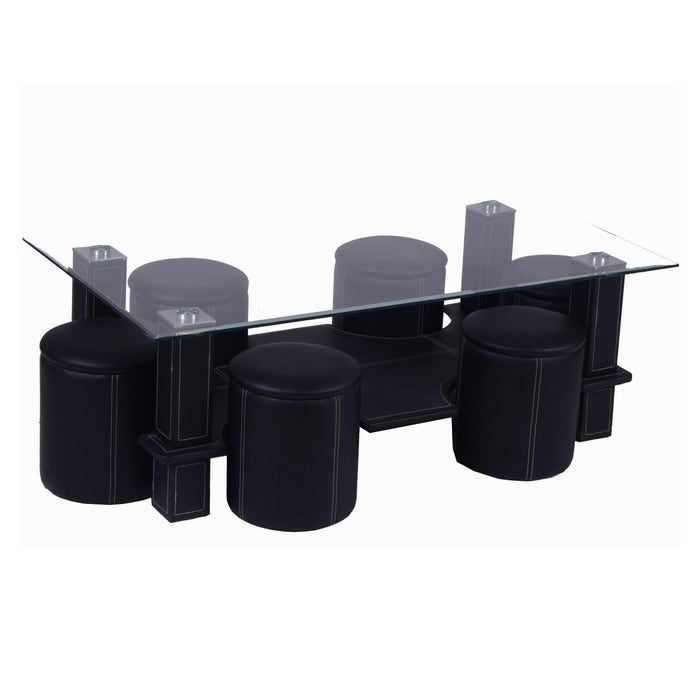 Masa de cafea din sticla cu 6 tambureti