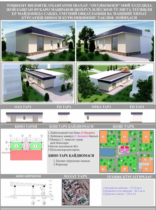 Oxangaron shahar noturar bino sotiladi loyiha hujjatlari bor qulishga