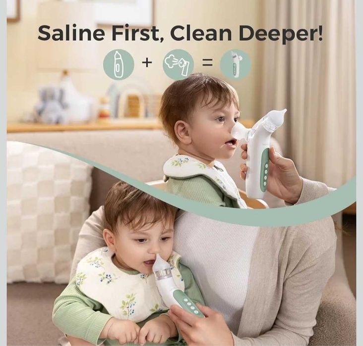 Momcozy BreezyClear™ акумулаторен назален аспиратор 2 в 1 със спрей и засмукване,медицински клас,нов