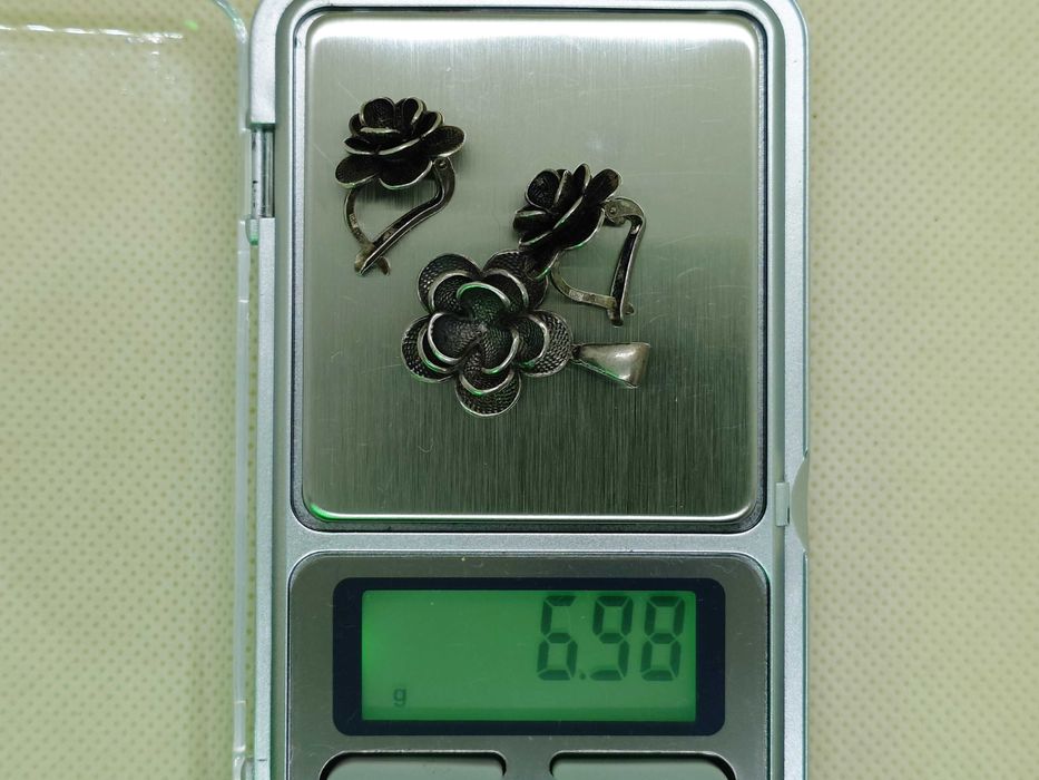 Set din argint cu filigran — inel mărimea 56 + cercei + pandant