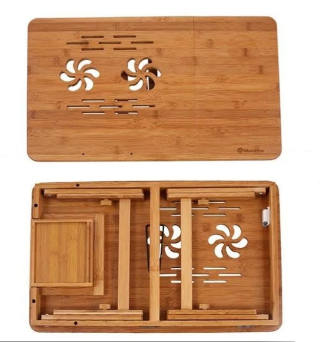 Masuta laptop pliabila lemn bambus pliabila ajustabila 2 coolere