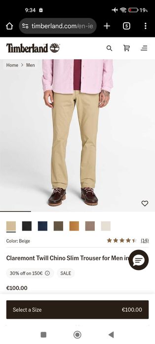 Timberland, pantaloni chinos, W29 L32, 39cm