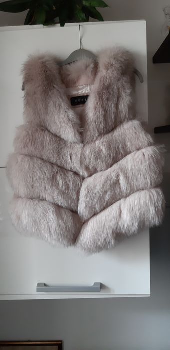 Vesta din blana naturala de vulpe bej roze,superba M