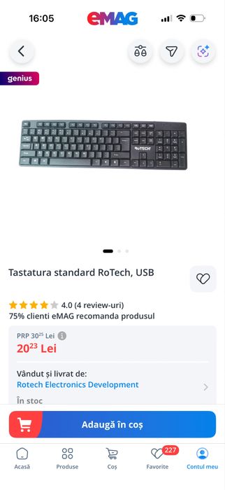 Tastatura standard RoTech, USB