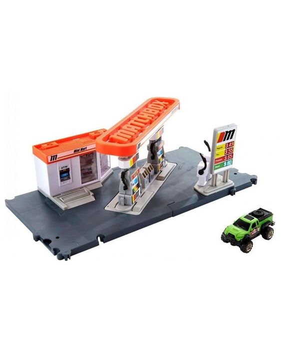 Matchbox Action Drivers – Бензиностанция + Строителна площадка с кран + оригинални колички