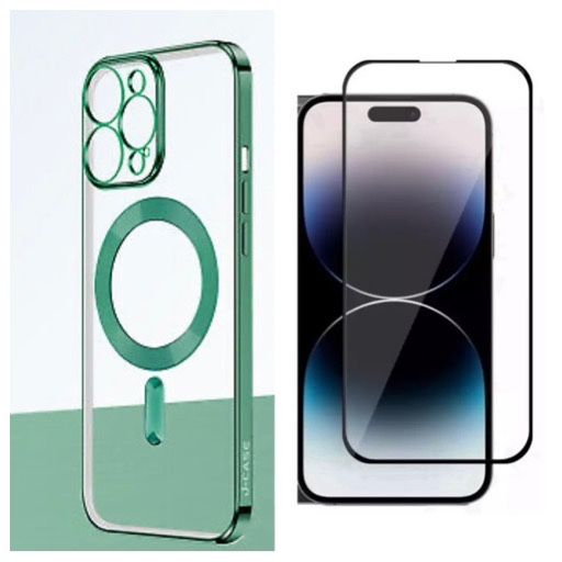 Husa Magsafe Lucioasa si Folie Sticla Armour Iphone 14/15/16/PRO/MAX/PLUS