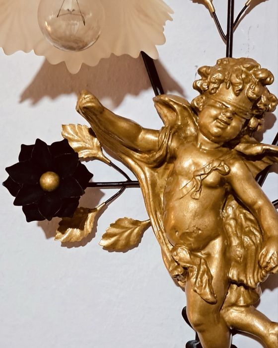 Луксозен стенен аплик с ангел – бароков стил, позлатена