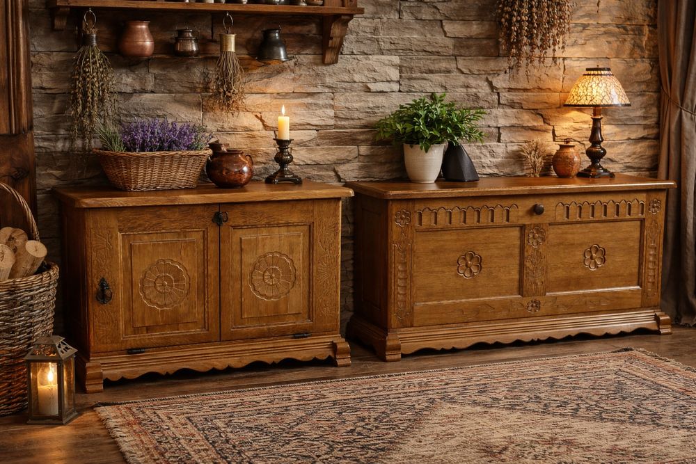 Cufăr rustic din lemn masiv
