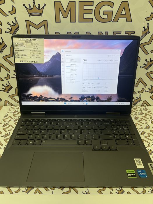 Laptop Lenovo Gaming, i5-12450H, RTX 2050, 16 GB