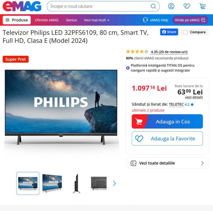 TV LED Smart Philips 32PFS6109 80cm Full HD