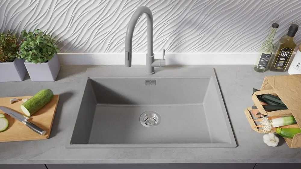 Сив Кухненска Мивка от гранит модел XXL Осло 70 Top 680 x 500 mm
