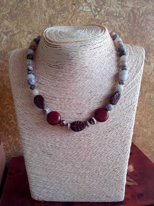 set,colier si cercei pietre naturale,agate crazy,jasper rosu teracota