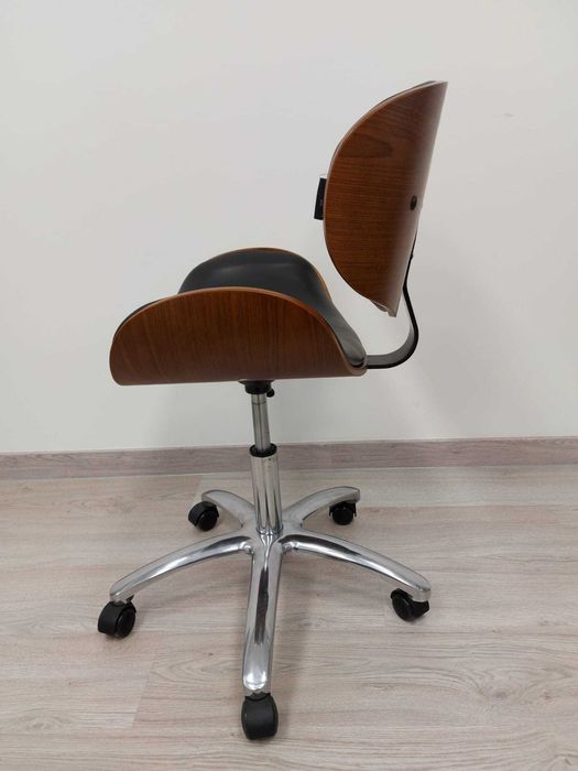 Табуретка с облегалка Hera - 43/55 - черна/бежова/сребриста