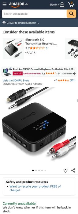 SONRU Bluetooth 5.0 Трансмитер и Приемник, aptX HD/LL