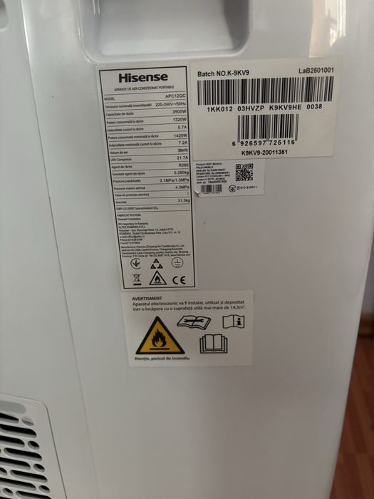 Aer Conditionat Portabil HiSense APC12QC 12.000BTU WiFi