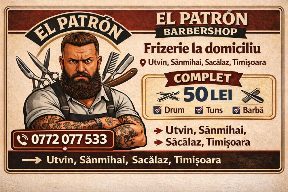 Frizer la domiciliu – Drum + Tuns + barbă – 50 lei