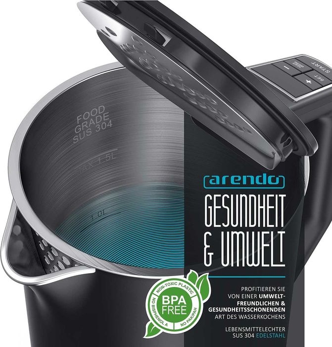 Кана за вода Arendo, дисплей, двустенна, 1,5 литра 2200W