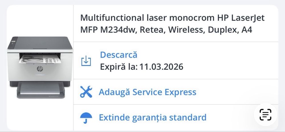 Pachet- Multifunctional laser monocrom HP LaserJet MFP M234dw,