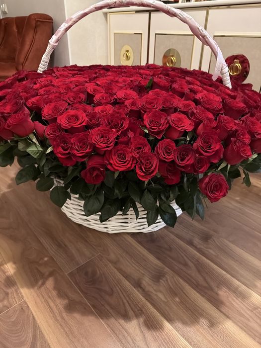 Красные розы корзина 501