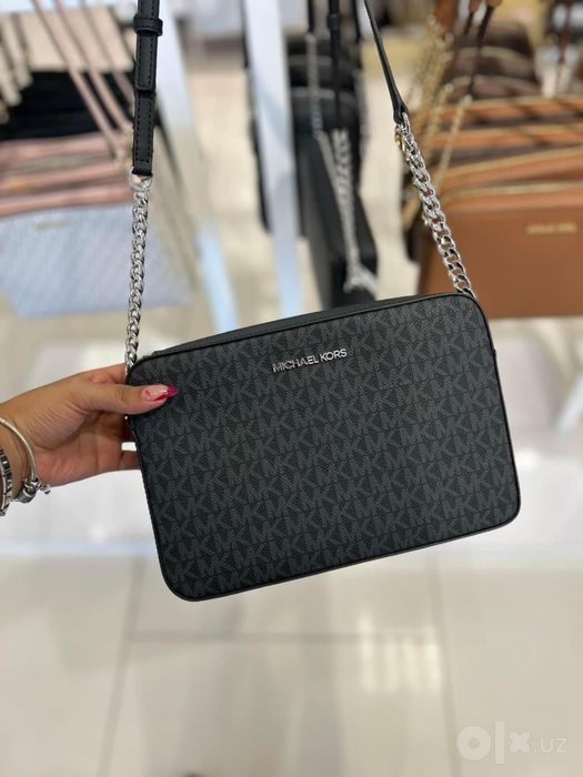 Оригинальная сумка кросс-боди Michael Kors Jet Set Large black silver