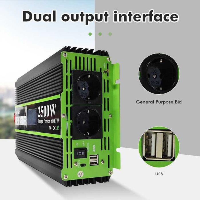 Invertor  2000/4000/5000/6000/7000/10000W, 12-24V/220 sinus pur