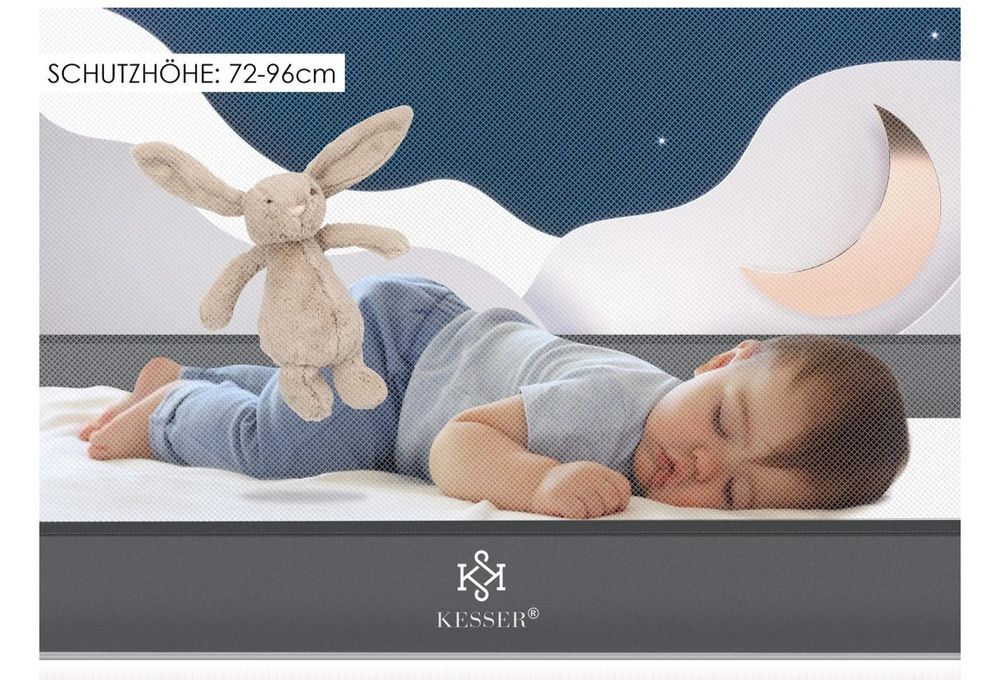 Защитна ограда за детско легло, размери 200 см x 44 см x 72-96 см