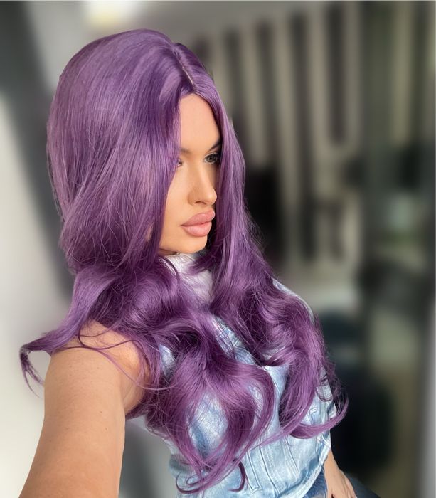 Peruca lunga ondulata , violet, lila , cosplay