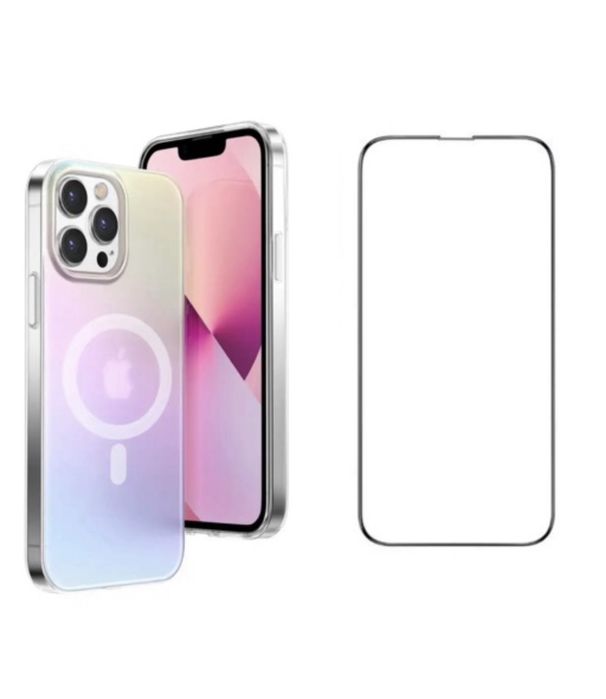 Husa Curcubeu Magsafe Soc si Folie Sticla Iphone 12/13/14/PRO/MAX/PLUS