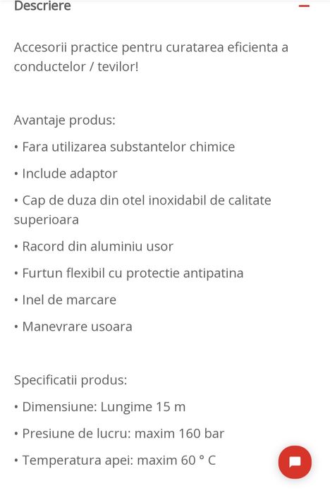 Furtun curatare tevi 15 m.